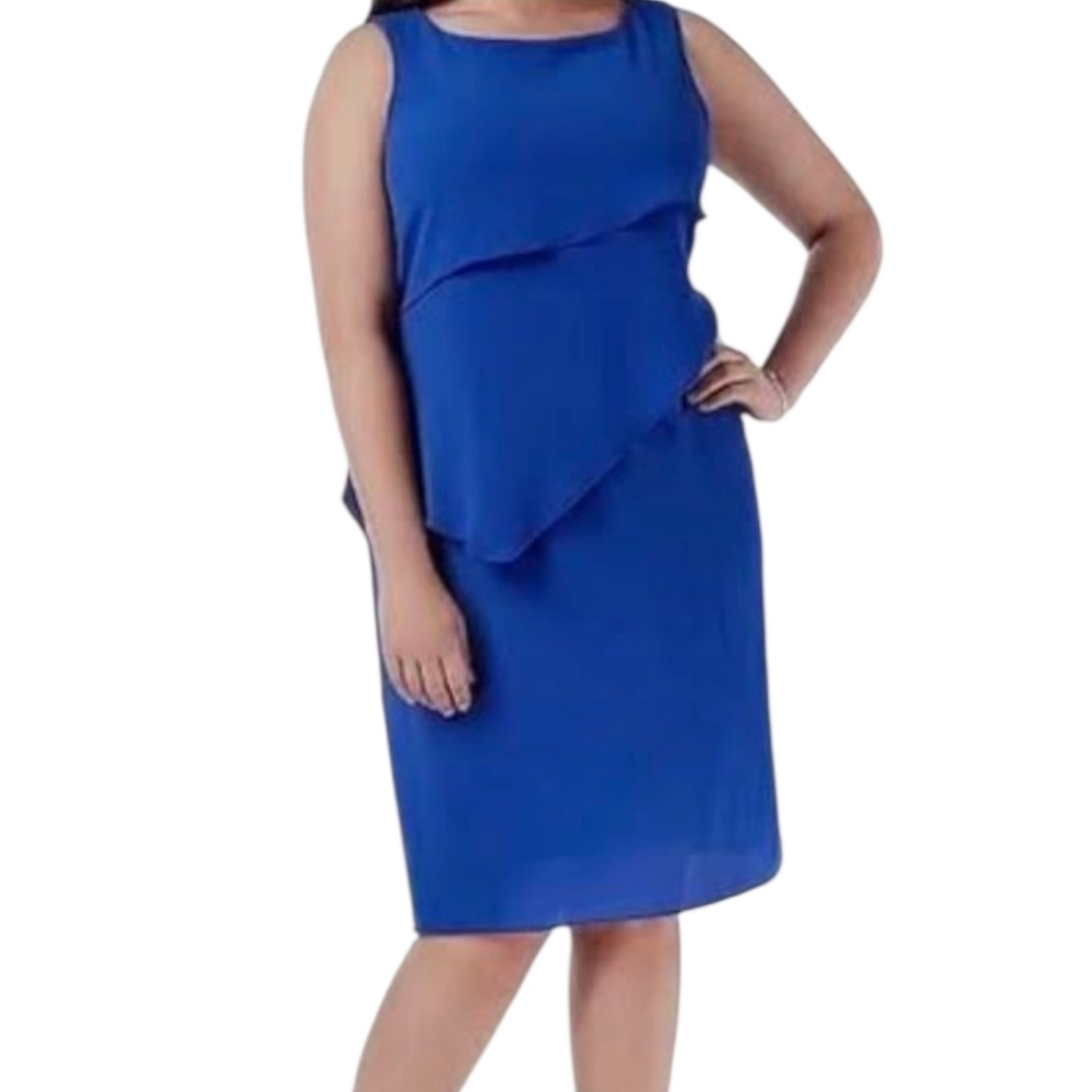 Jessica Howard Womens Dress Size 18W Blue Layered Back Zip Lined Sleeveless